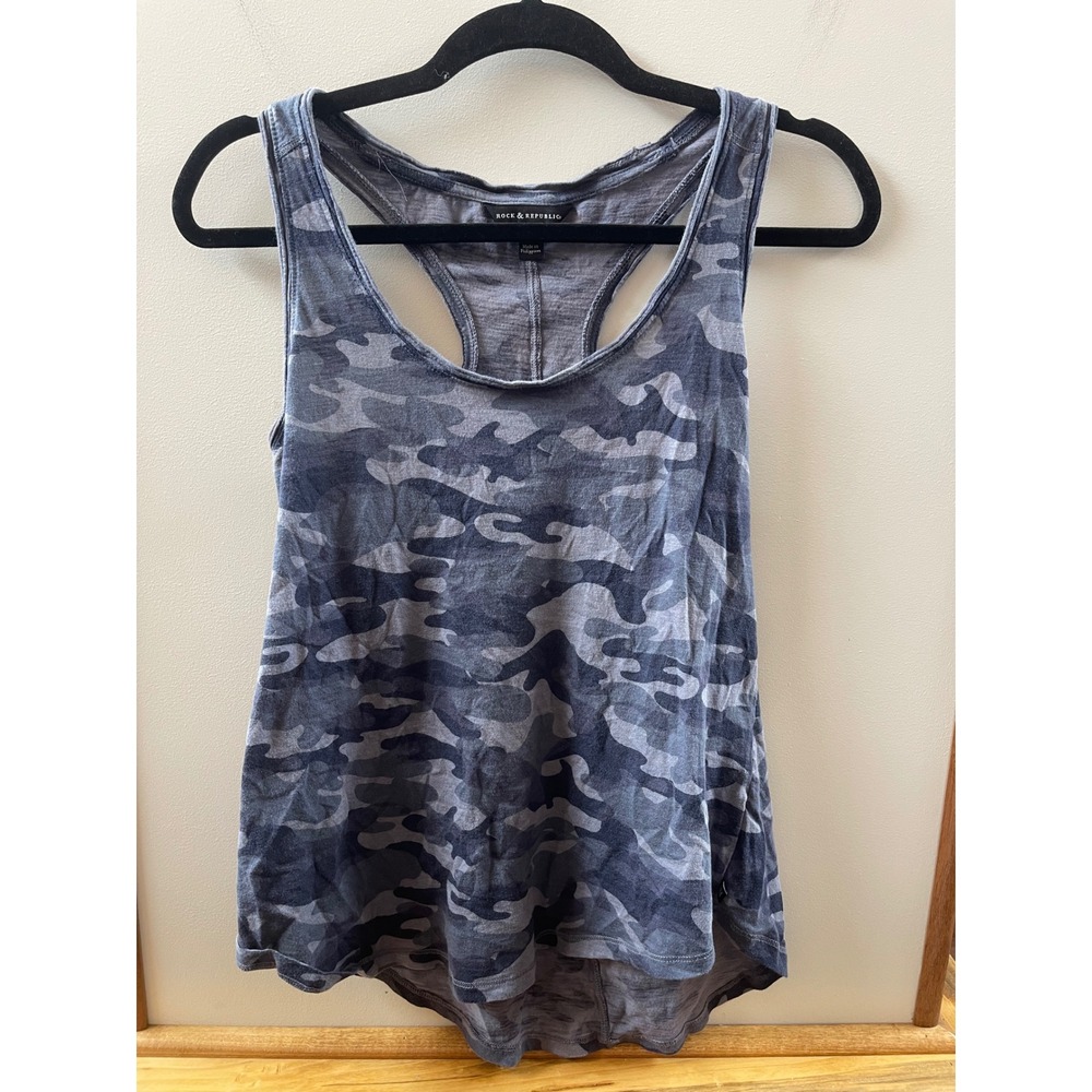 Rock & Republic Tank Top Womens Medium Grey Camo Racerback High-Low